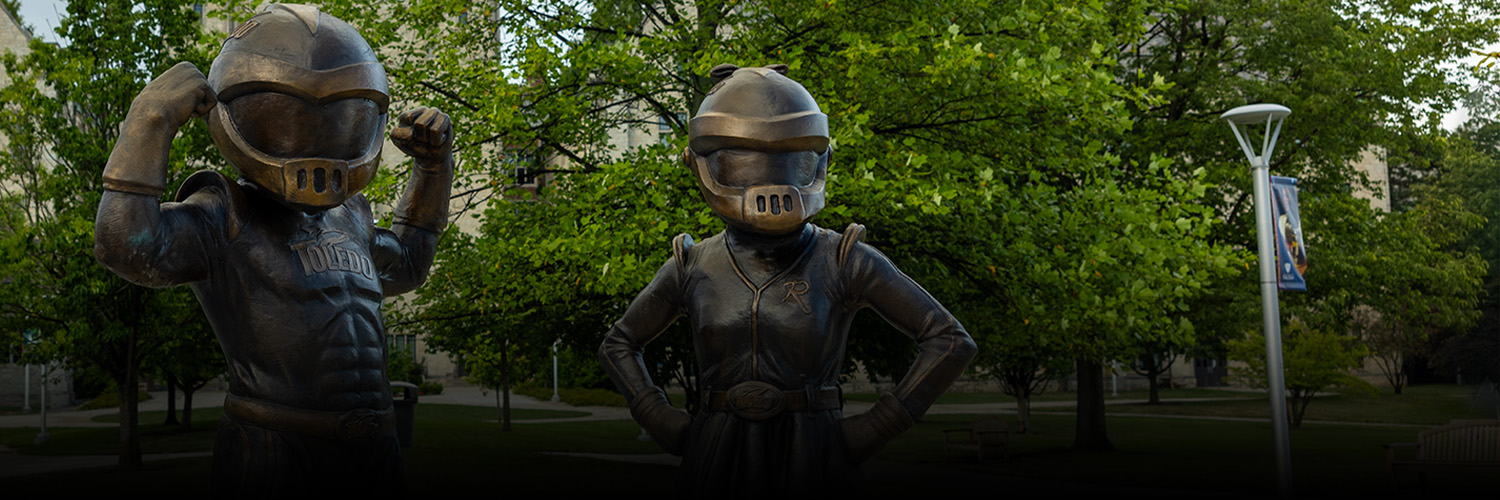 Rocksy and Rocky bronze statues on campus